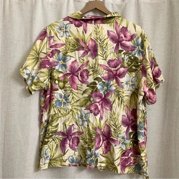Kate Hill 100% Silk Gorgeous Floral Pattern Tropical Print Top 3X - Picture 2 of 5